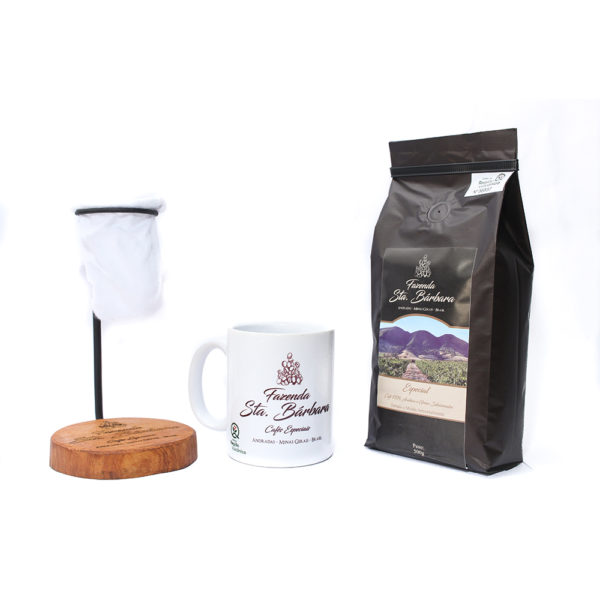 KIT 1 PACOTE DE CAFÉ TORRADO E MOÍDO, CANECA E MINI COADOR